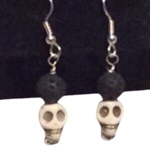HANDMADE Halloween Holiday DAY Of The DEAD Essential Oil Skull BEAD Earrings